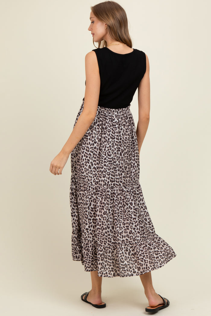Black/Animal Print Mixed Maternity Maxi Dress
