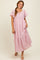 Pink/Silver Striped Short Sleeve V-Neck Tiered Midi Dress