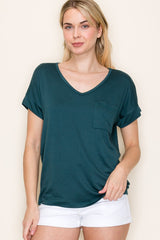 Forest Green V-Neck Front Pocket Short Sleeve T-Shirt