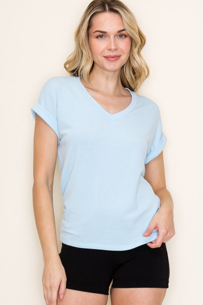 Light Blue Terry Short Sleeve Top