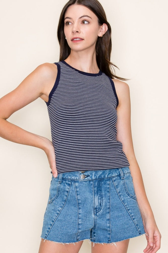 Navy Striped Knit Tank