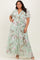 Light Olive Floral Chiffon Sash Tie Plus Maxi Dress