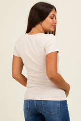 Cream Ribbed Square Neck Maternity T-Shirt