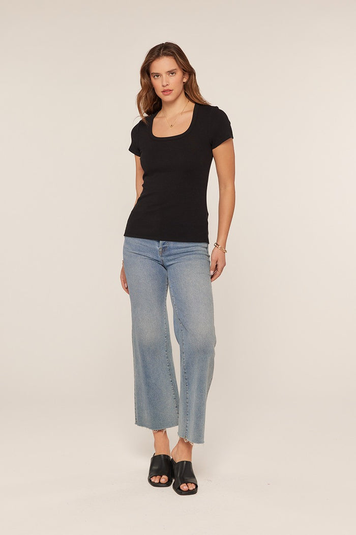 Black Ribbed Square Neck T-Shirt