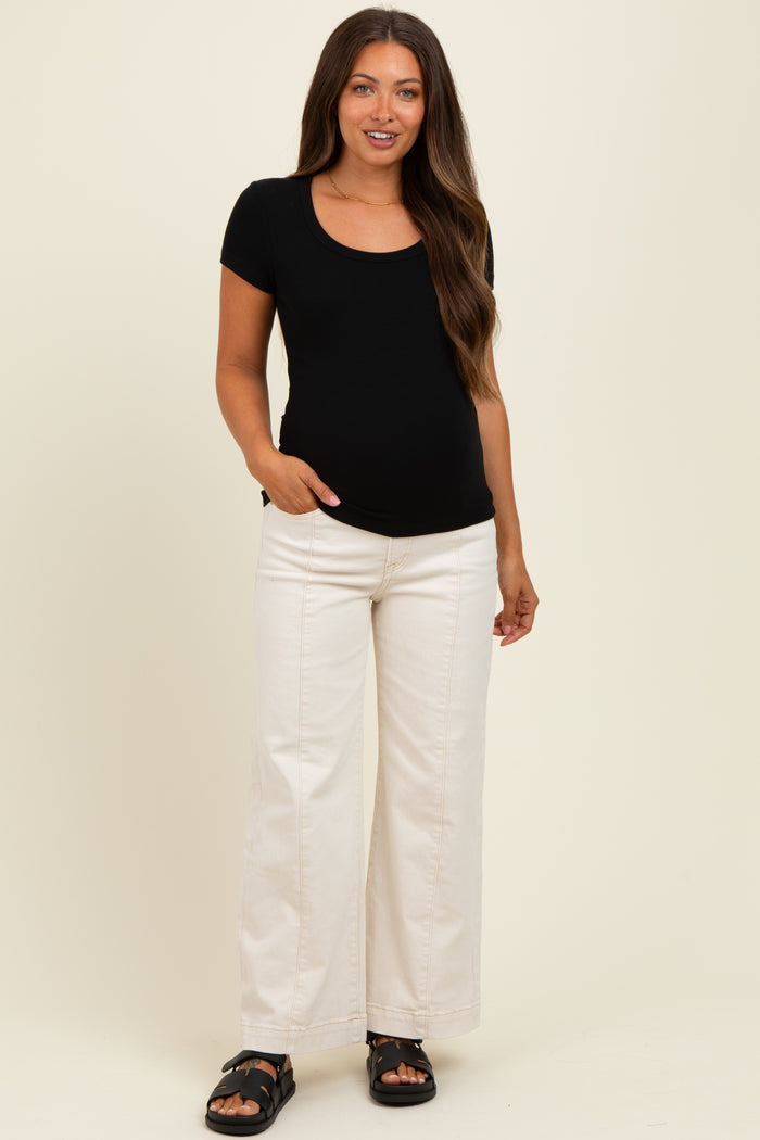 Black Ribbed Square Neck Maternity T-Shirt