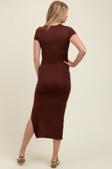 Brown Side Slit Maternity Maxi Dress