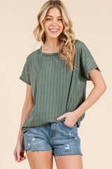 Olive Ribbed Relaxed Maternity Tee