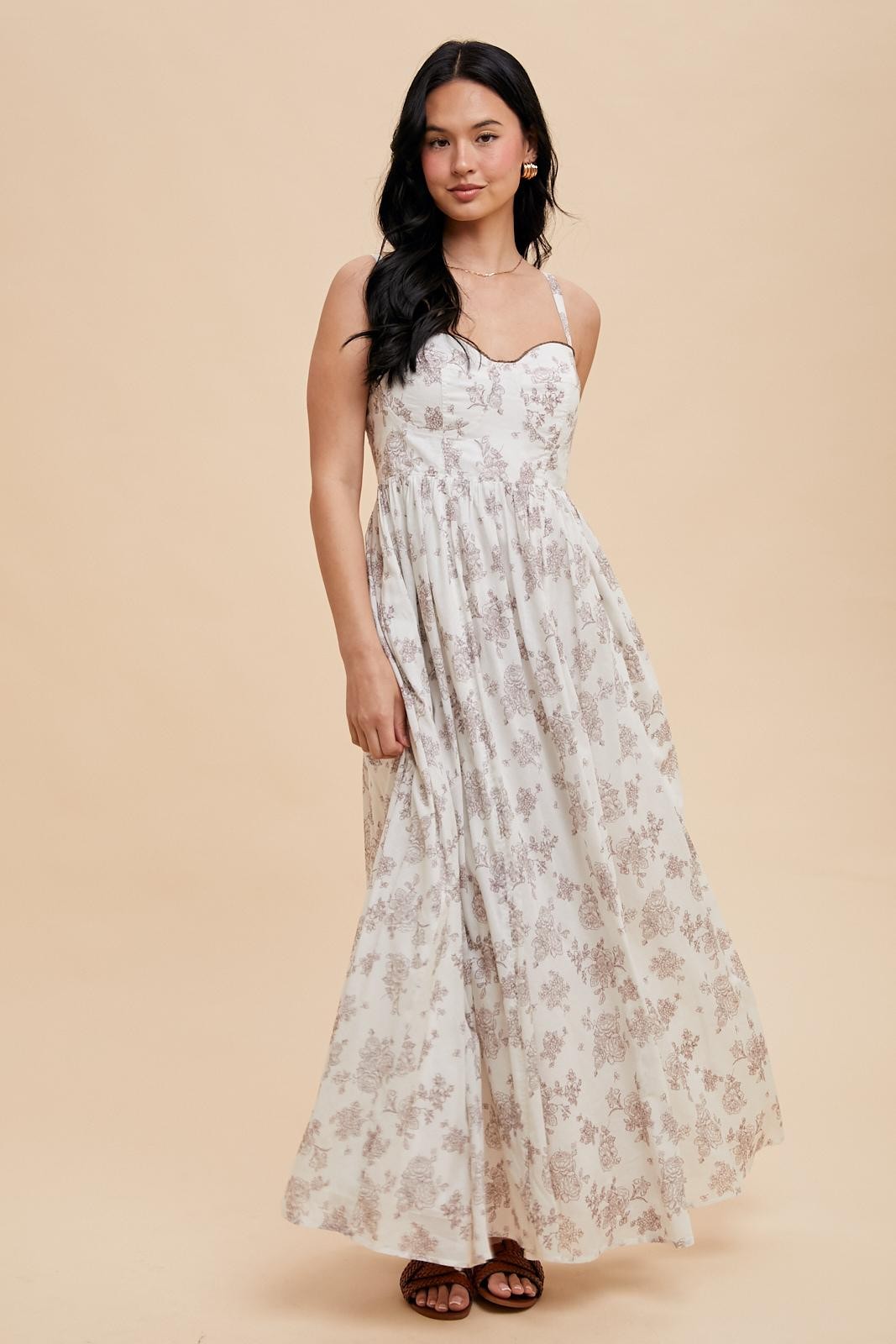 Ivory Cotton Floral Bustier Maternity Maxi Dress