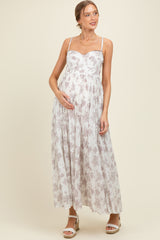 Ivory Cotton Floral Bustier Maternity Maxi Dress