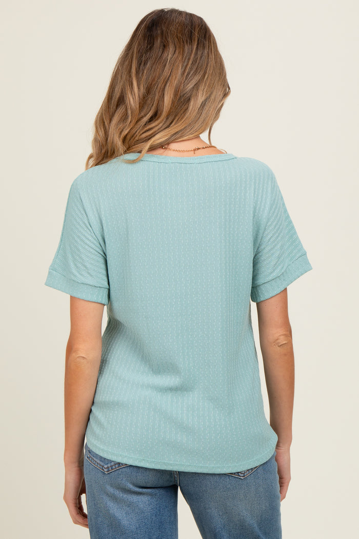 Light Olive Ribbed Knit Maternity Short Sleeve Top