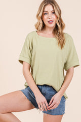 Lime Ribbed Knit Short Sleeve Top