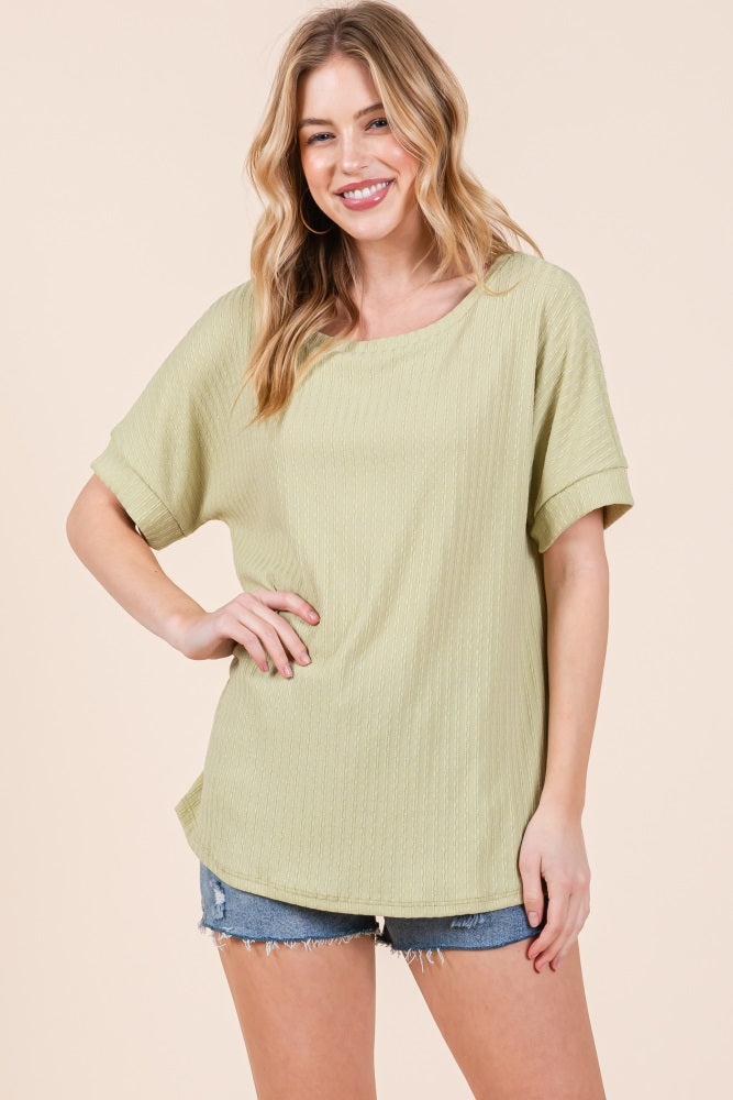Lime Ribbed Knit Maternity Short Sleeve Top