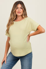Lime Ribbed Knit Maternity Short Sleeve Top