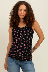 Black Floral Ribbed Maternity Tank Top