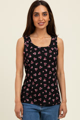 Black Floral Ribbed Maternity Tank Top
