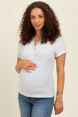 Heather Grey Snap Button Maternity Short Sleeve Top
