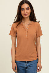 Camel Snap Button Short Sleeve Top
