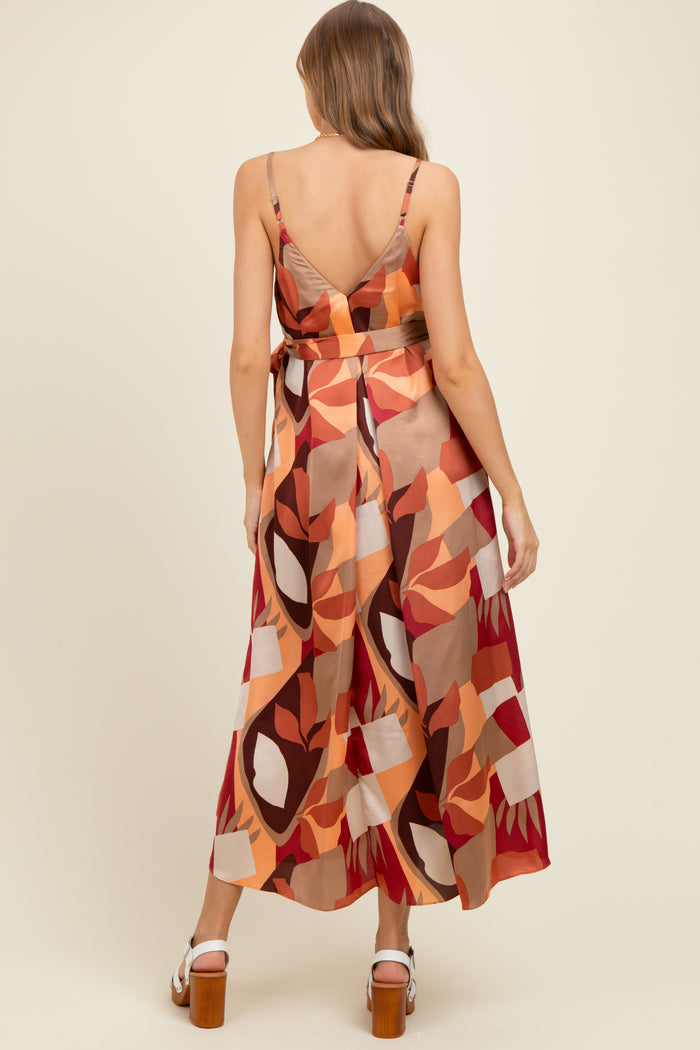 Rust Geometric Print Sash Tie Maternity Maxi Dress