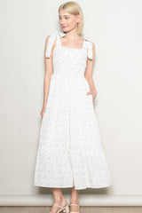Ivory Floral Lace Trim Shoulder Tie Maternity Maxi Dress