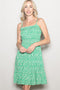 Green Floral Smocked Waist Ruffle Accent Dress