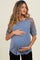 Blue Ribbed Animal Print Contrast Short Sleeve Maternity Top