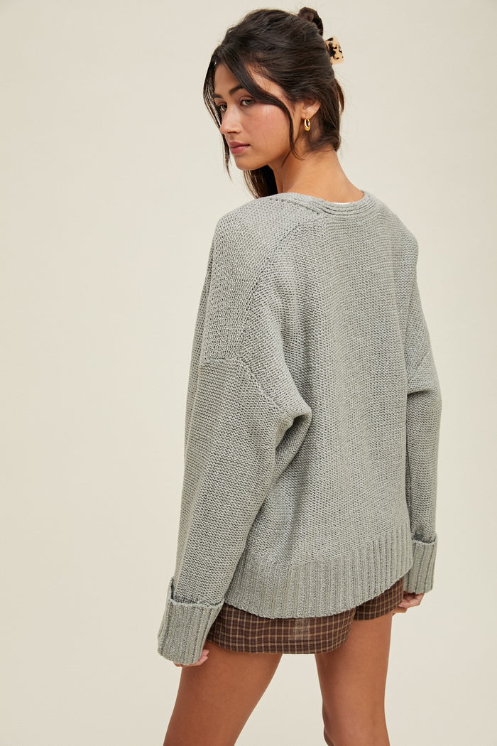 Light Olive Contrast Knit Open Cardigan