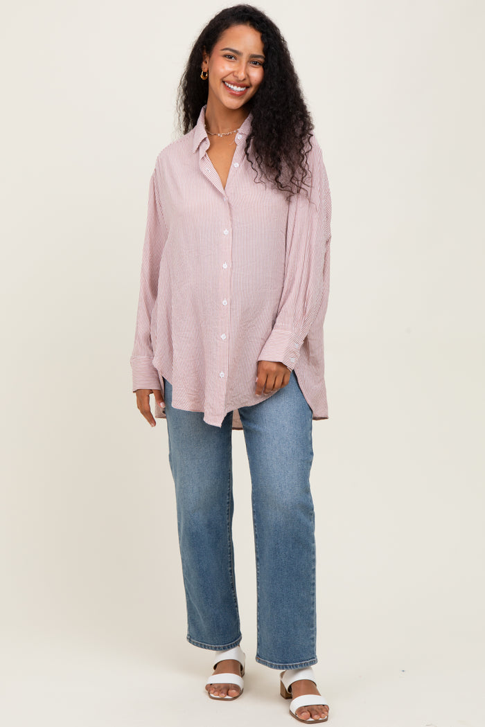 Rust Striped Oversized Maternity Button Down Shirt