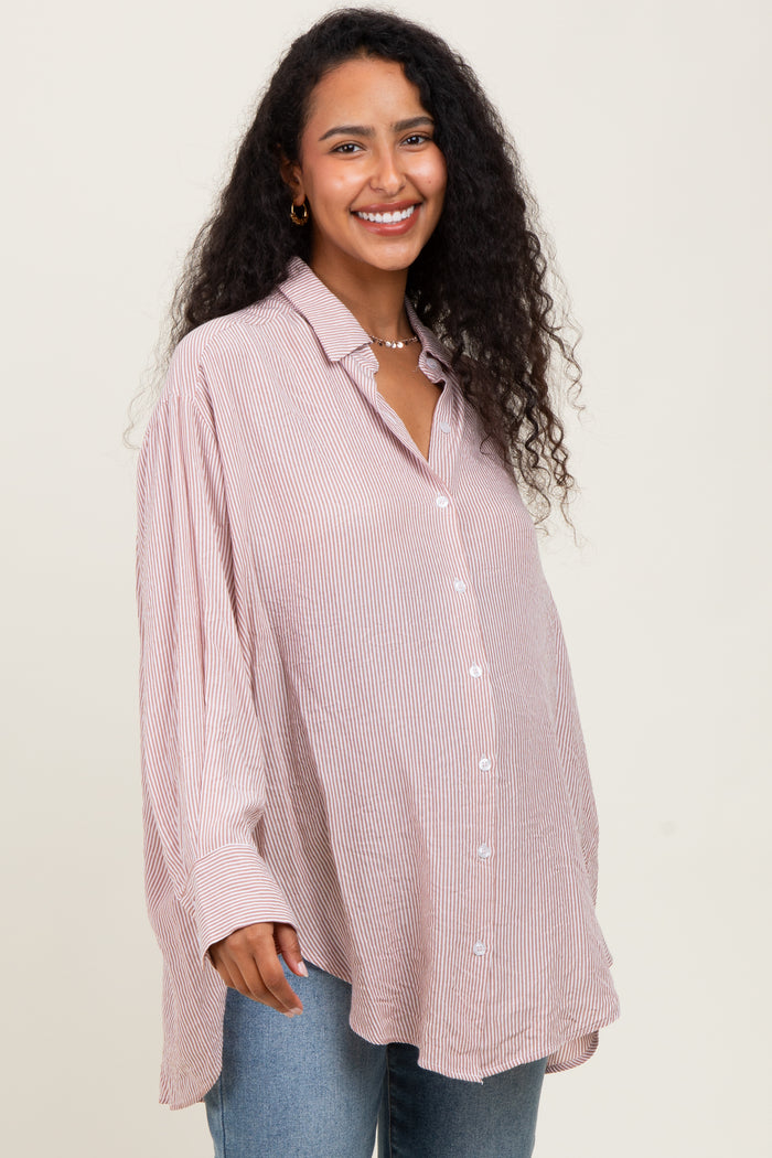 Rust Striped Oversized Maternity Button Down Shirt