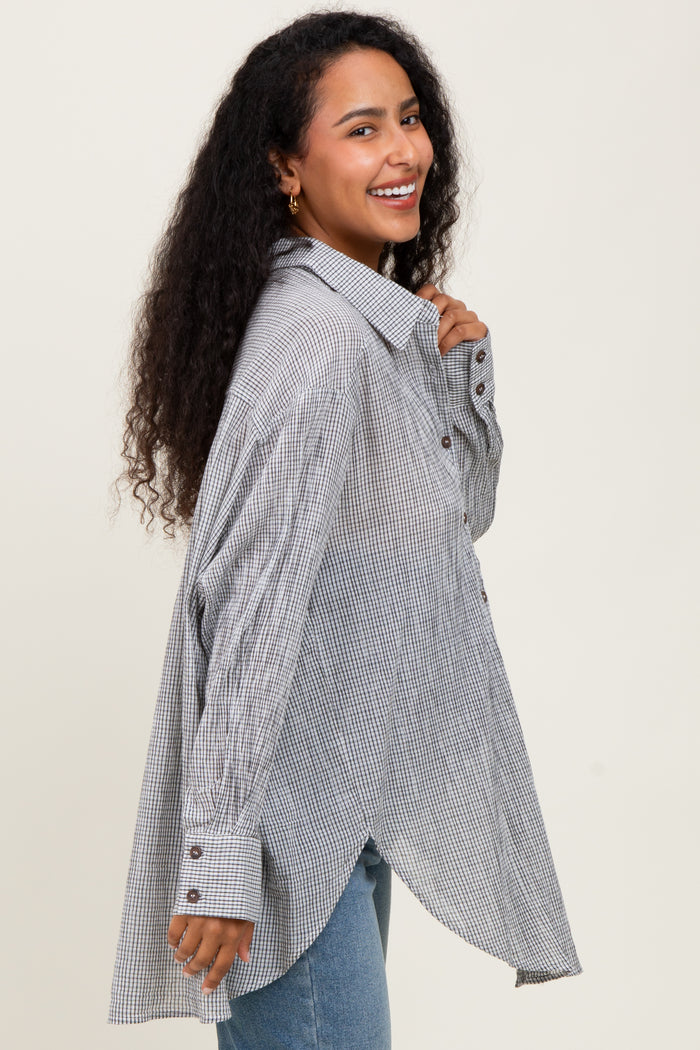 Black Checker Plaid Oversized Button Down Maternity Shirt