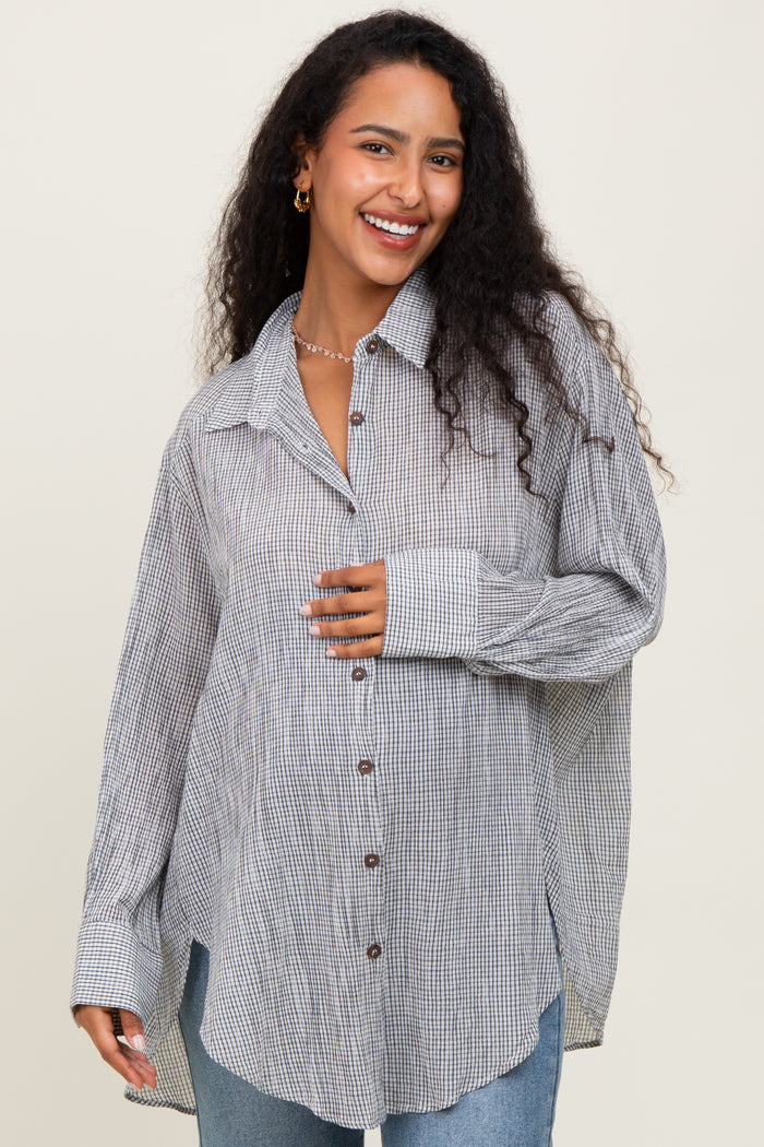 Black Checker Plaid Oversized Button Down Maternity Shirt