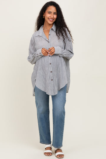 Black Checker Plaid Oversized Button Down Maternity Shirt