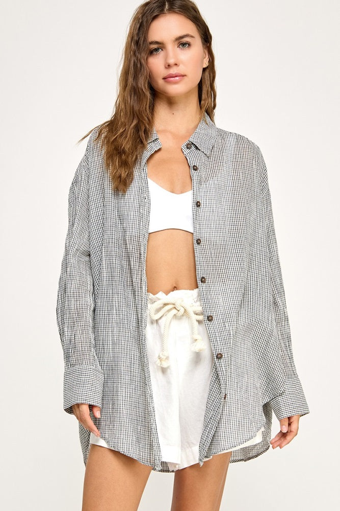 Black Checker Plaid Oversized Button Down Shirt