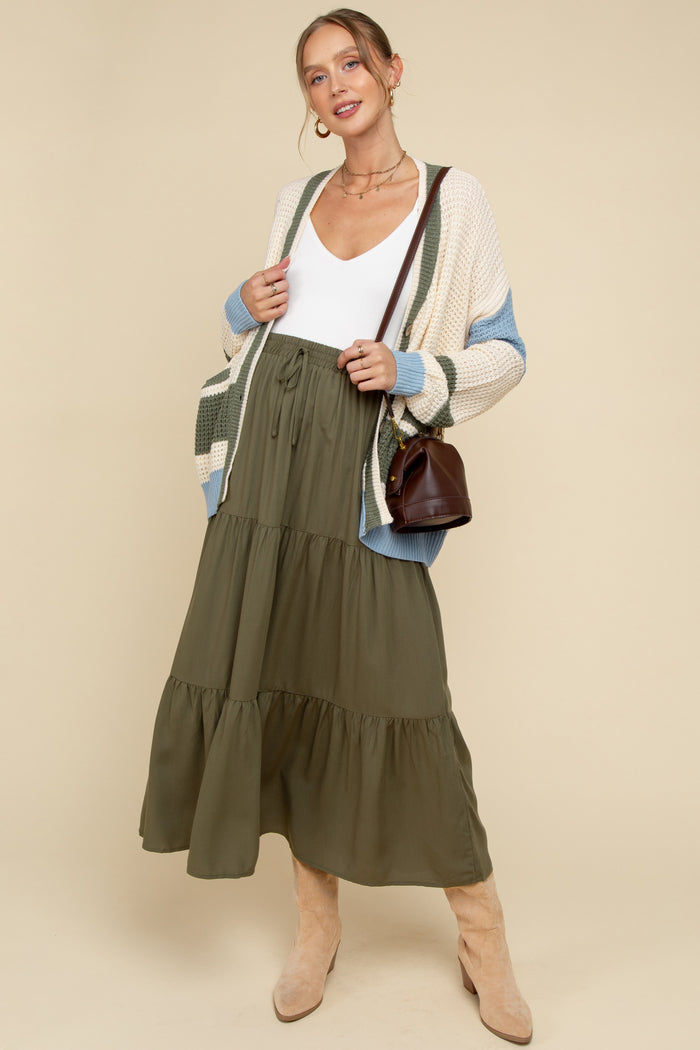 Cream Chunky Knit Colorblock Button-Up Maternity Cardigan