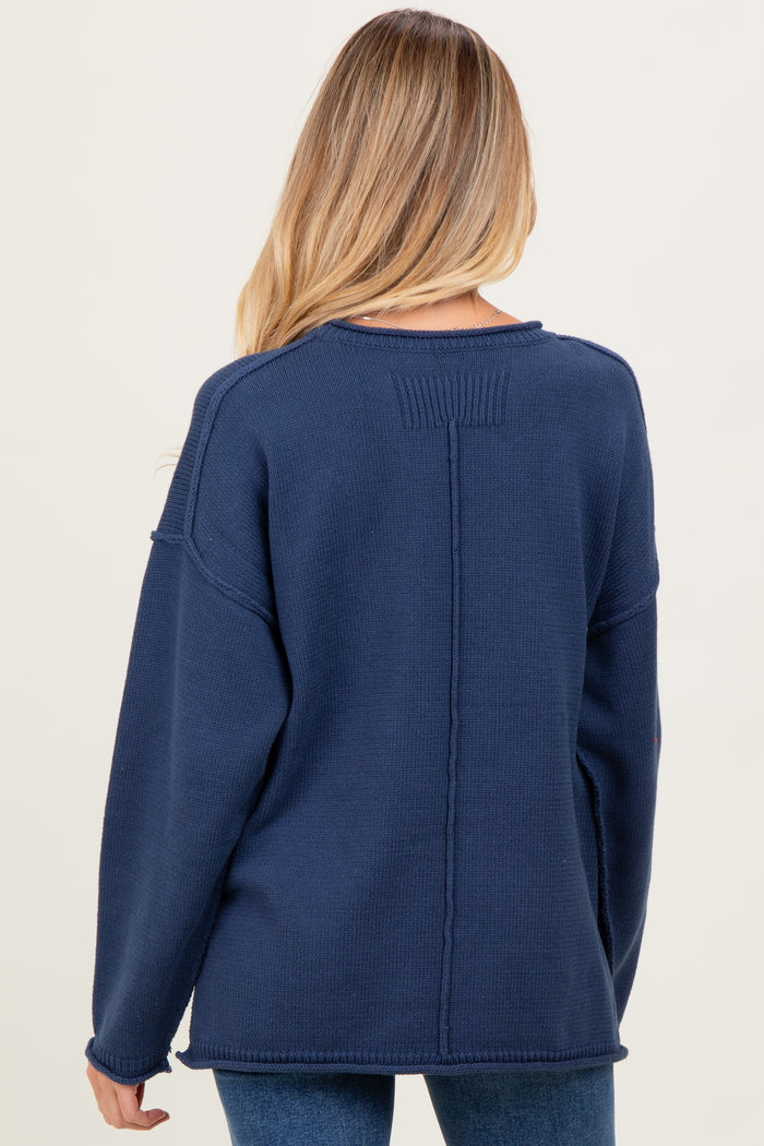 Navy Oversized Exposed Seam Maternity Sweater