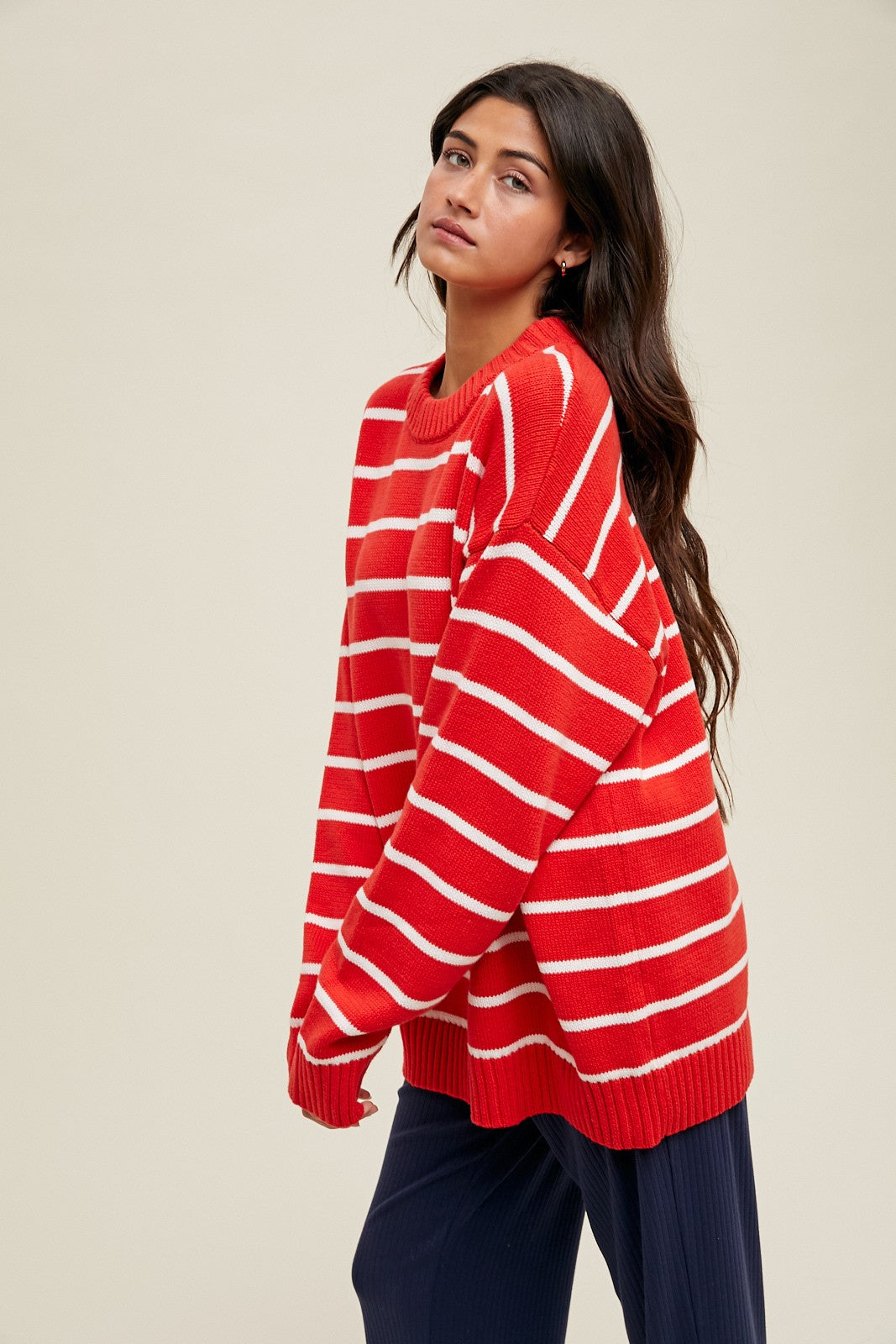 Red Striped Oversized Sweater