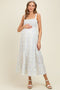 Light Blue Smocked Cotton Floral Sleeveless Maternity Maxi Dress