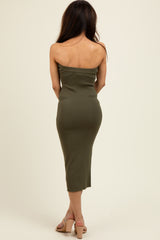 Olive Fitted Tube Knit Midi Dress