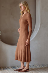 Brown Fit And Flare Midi Dress