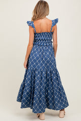 Denim Off White Floral Embroidered Tiered Maternity Maxi Dress