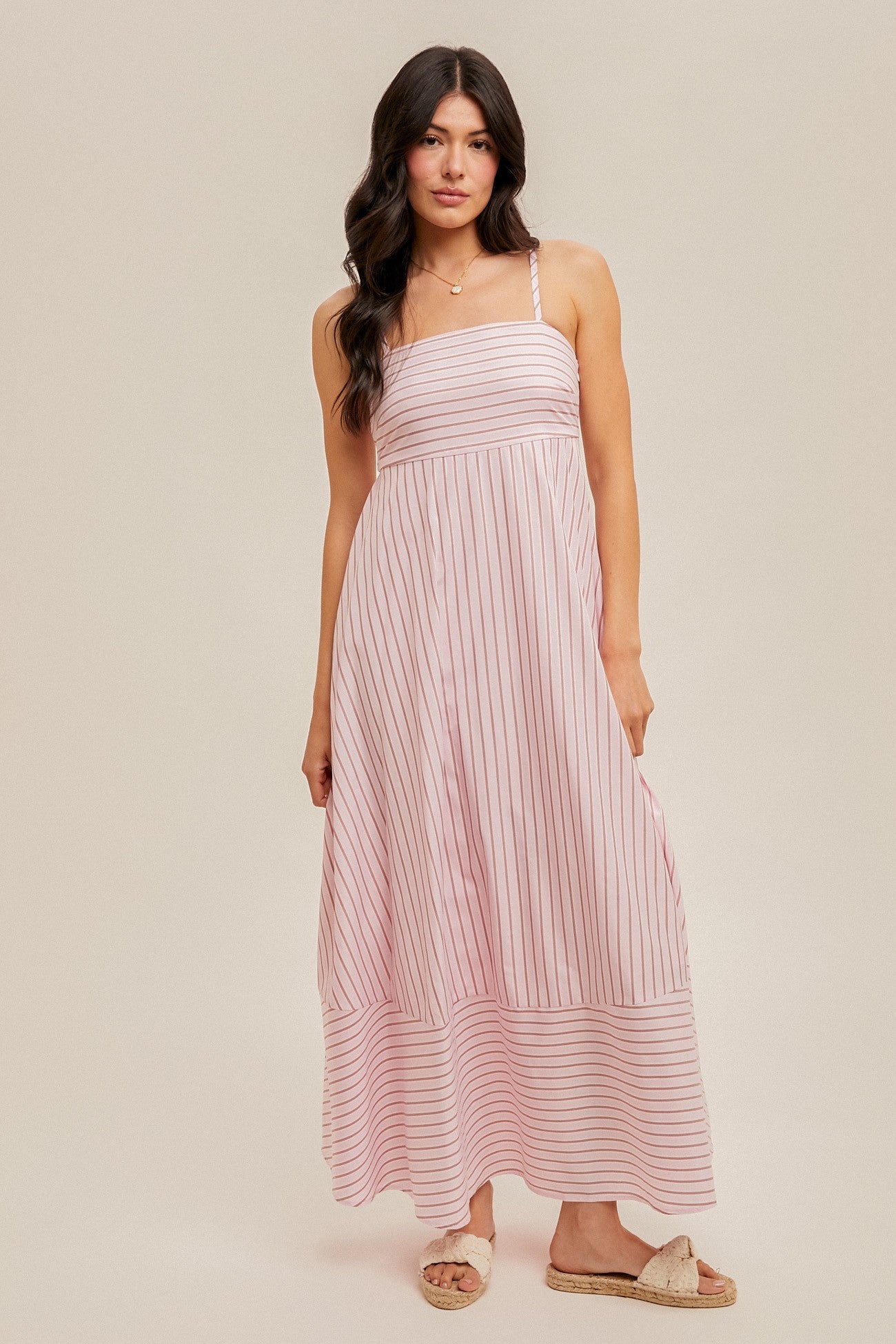 Light Pink Spaghetti Strap Stripe Maxi Dress