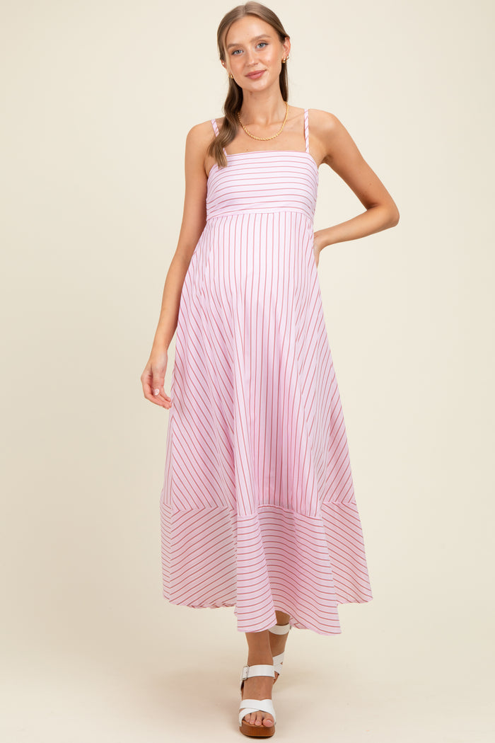 Light Pink Spaghetti Strap Stripe Maternity Maxi Dress