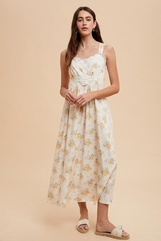 Yellow Floral Lace Overlay Maternity Maxi Dress