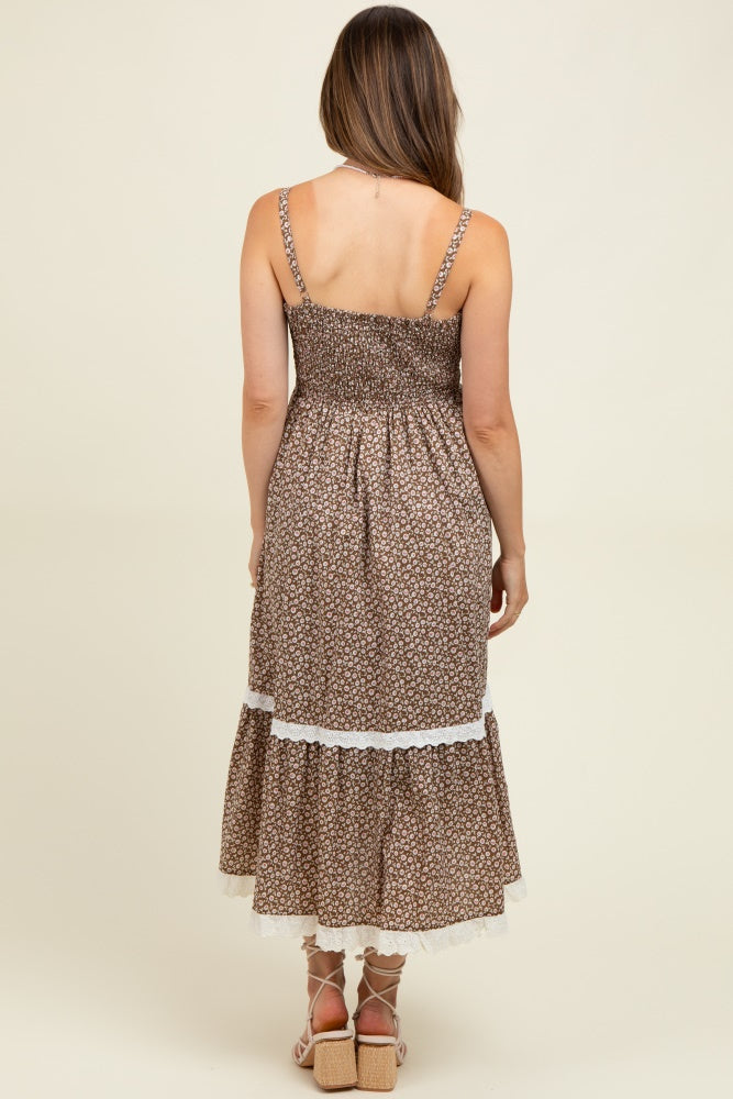 Mocha Mousse Lace Overlay Maternity Maxi Dress