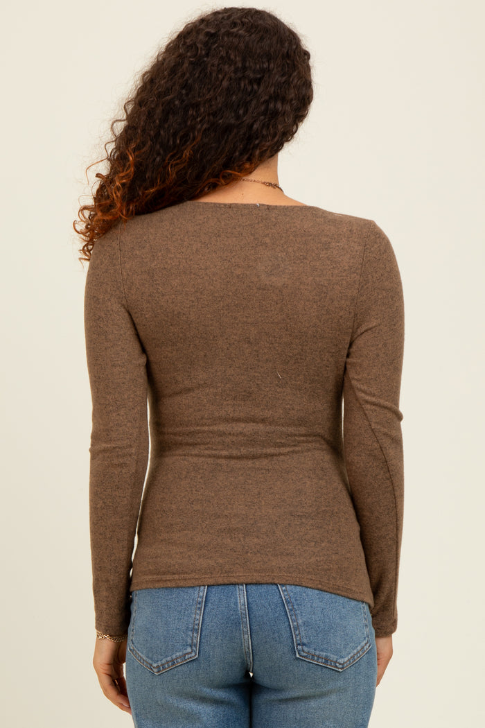 Camel Brushed Wrap Front Maternity Top