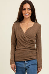 Camel Brushed Wrap Front Maternity Top