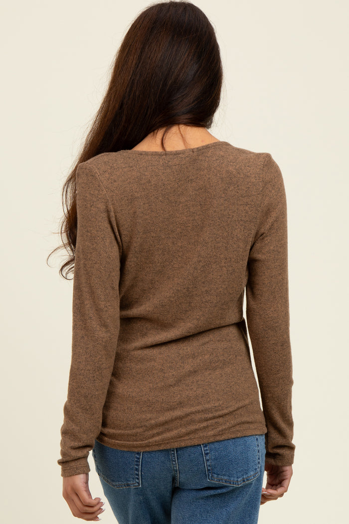 Camel Brushed Wrap Front Nursing Top