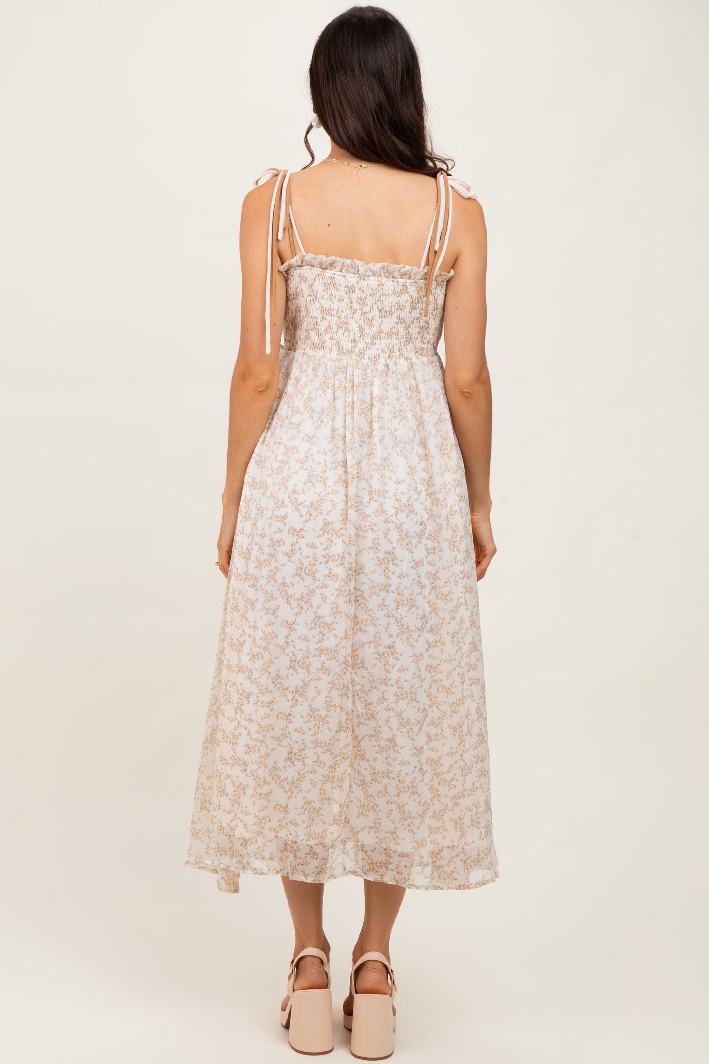 Yellow Garden Floral Printed Smocking Maxi Dress