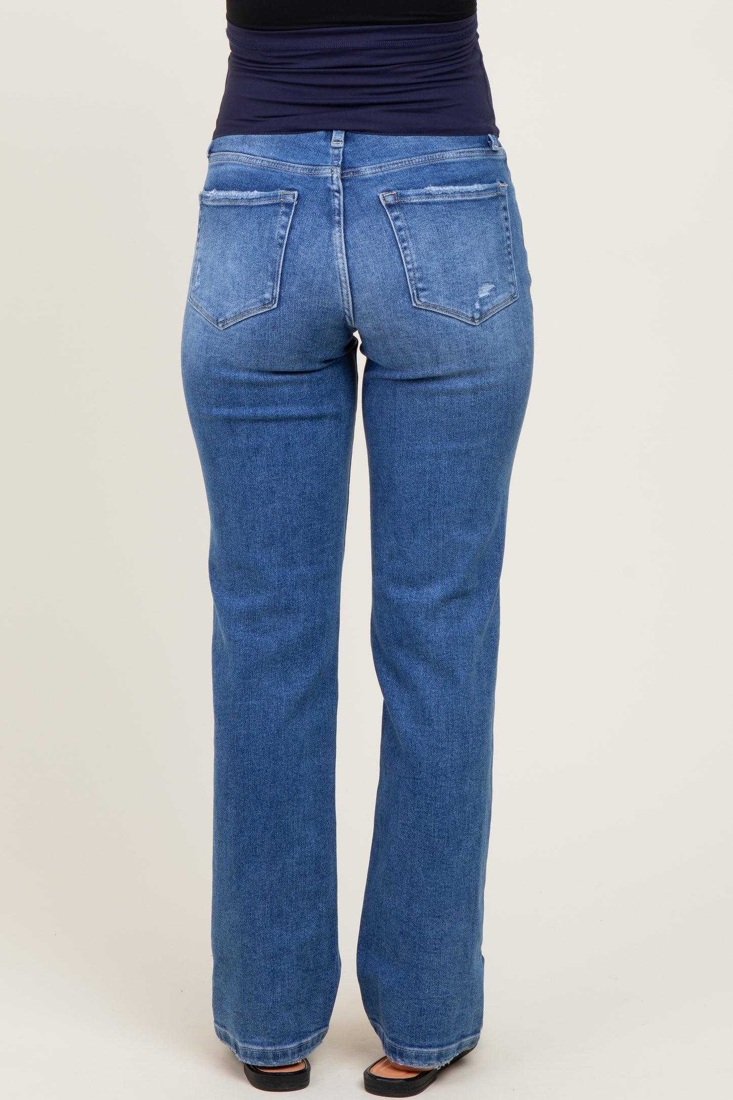 Blue  Mid Rise Full Length Straight Leg Maternity Jeans