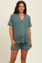 Light Olive Short Sleeve Button Down Shirt Shorts Maternity Set
