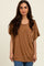 Camel Relaxed Fit Round Neck Cap Sleeves Top
